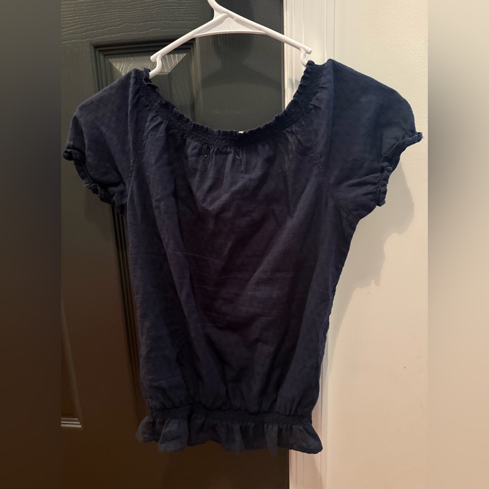 Abercrombie Vintage Y2K Navy Ruffled Top - Picture 2 of 5